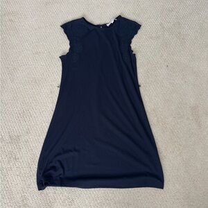 LOFT Blue Sheath Midi Dress with Cap Sleeves